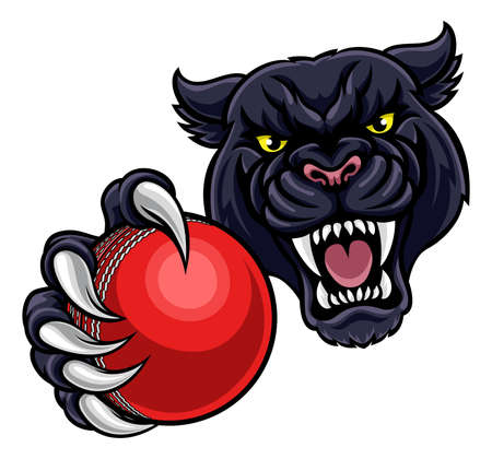 Black Panther Holding Cricket Ball Mascotのイラスト素材