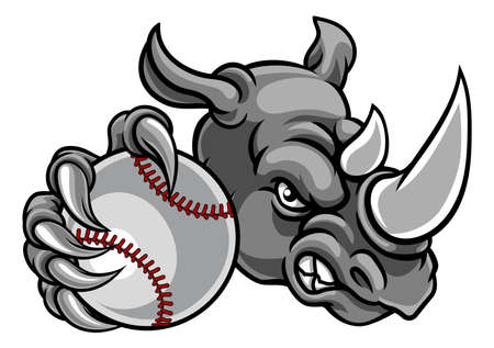 Rhino Baseball Ball Sports Mascotのイラスト素材