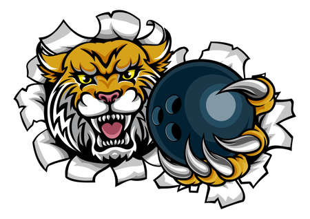 Wildcat Holding Bowling Ball Breaking Backgroundのイラスト素材