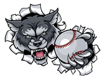 Wolf Baseball Mascot Breaking Backgroundのイラスト素材