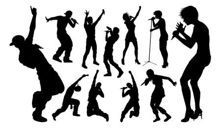 Singers Pop Country Rock Hiphop Star Silhouettesのイラスト素材