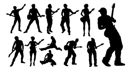 Silhouette Guitarist Musicians Setのイラスト素材