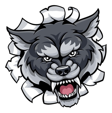 Wolf Sports Mascot Tearing Through Backgroundのイラスト素材