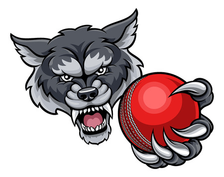 Wolf Holding Cricket Ball Mascotのイラスト素材