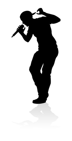 A singer pop, country music, rock star or hiphop rapper artist vocalist singing in silhouetteのイラスト素材