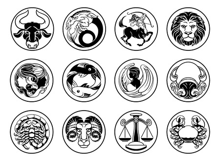 Zodiac astrology horoscope star signs symbols setのイラスト素材