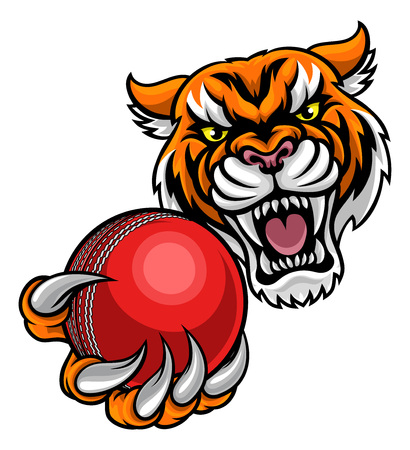 Tiger Holding Cricket Ball Mascotのイラスト素材