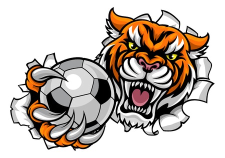 Tiger Holding Soccer Ball Breaking Backgroundのイラスト素材
