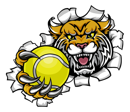 Wildcat Holding Tennis Ball Breaking Backgroundのイラスト素材