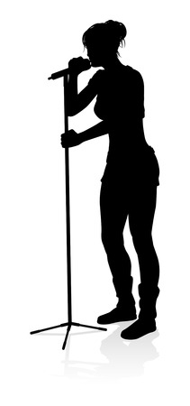 A woman singer pop, country music, rock star or even hiphop rapper artist vocalist singing in silhouetteのイラスト素材