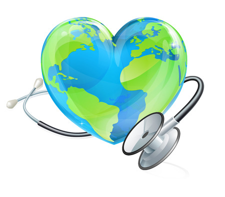 Globe World Health Day Heart Earth Stethoscope Conceptのイラスト素材