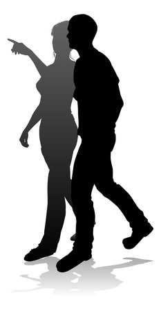 People silhouette of a young man and woman, probably a couple or husband and wifeのイラスト素材