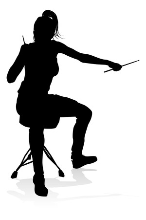 A drummer musician drumming drums in detailed silhouetteのイラスト素材