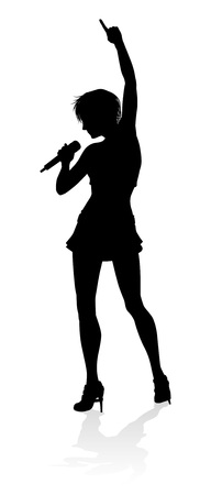 A woman singer pop, country music, rock star or even hiphop rapper artist vocalist singing in silhouetteのイラスト素材