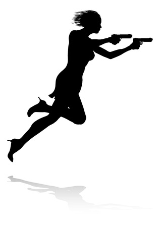 Action Movie Shoot Out Person Silhouetteのイラスト素材