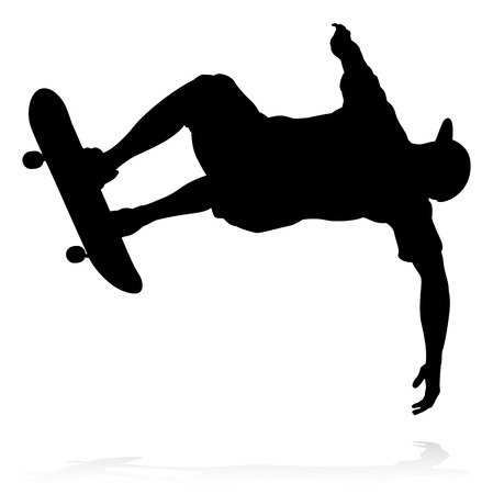 Very high quality and highly detailed skating skateboarder silhouetteのイラスト素材