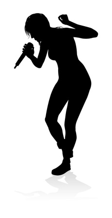 A woman singer pop, country music, rock star or even hiphop rapper artist vocalist singing in silhouetteのイラスト素材