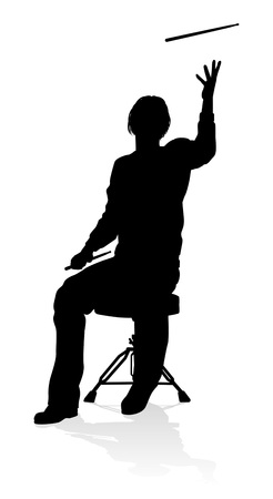 A drummer musician drumming drums in detailed silhouetteのイラスト素材
