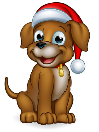 Pet Dog in Christmas Santa Claus Hatのイラスト素材