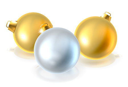 A set of gold and silver Christmas bauble balls ornament decorationsのイラスト素材