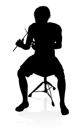 A drummer musician drumming drums in detailed silhouetteのイラスト素材