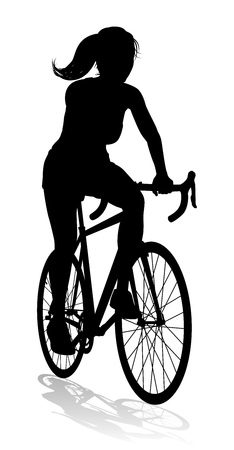 A woman bicycle riding bike cyclist in silhouetteのイラスト素材