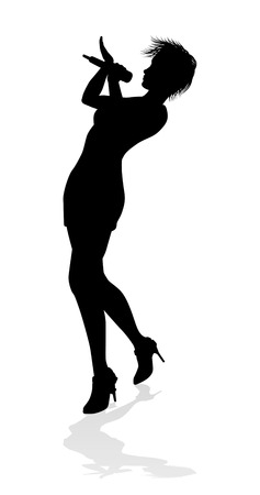 A woman singer pop, country music, rock star or even hiphop rapper artist vocalist singing in silhouetteのイラスト素材