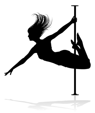 A woman pole dancer exercising for fitness in silhouetteのイラスト素材
