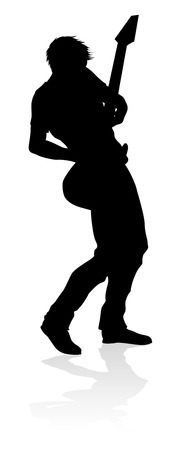 A guitarist musician in detailed silhouette playing his guitar musical instrument.のイラスト素材