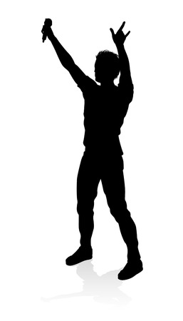 A singer pop, country music, rock star or hiphop rapper artist vocalist singing in silhouetteのイラスト素材