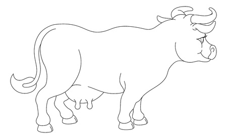 A cow animal cute cartoon character black and white coloring illustrationのイラスト素材