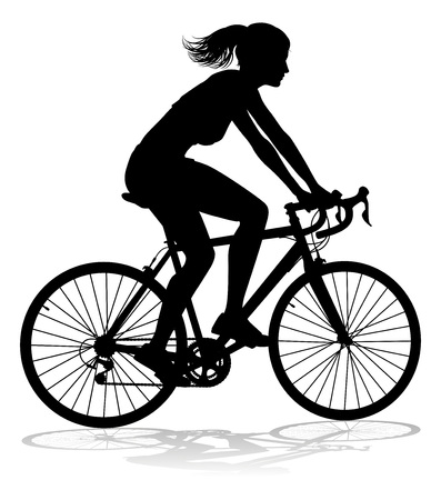 A woman bicycle riding bike cyclist in silhouetteのイラスト素材