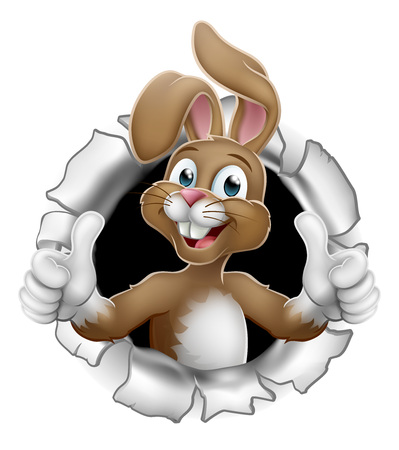 Easter bunny rabbit cartoon character breaking through the background and giving a thumbs upのイラスト素材