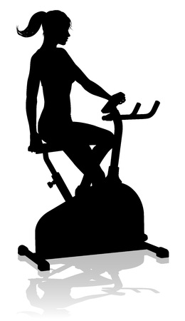 Gym Woman Silhouette Stationary Exercise Spin Bikeのイラスト素材