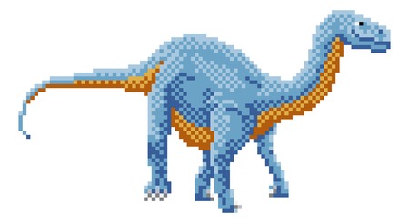 Dinosaur Diplodocus Pixel Art Arcade Game Cartoonのイラスト素材