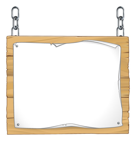 Scroll Wooden Sign Hanging From Chainsのイラスト素材