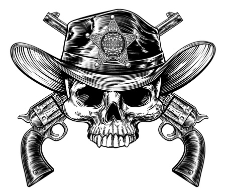 Sheriff Badge Hat Skull and Pistolsのイラスト素材