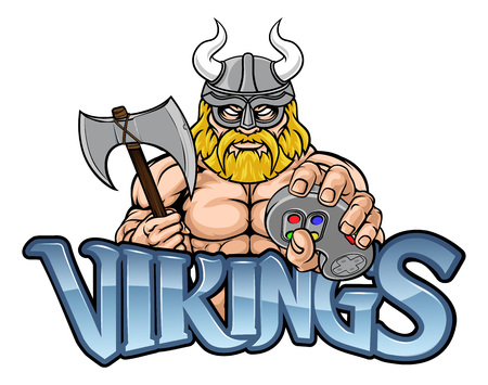 Viking Gamer Gladiator Warrior Controller Mascotのイラスト素材
