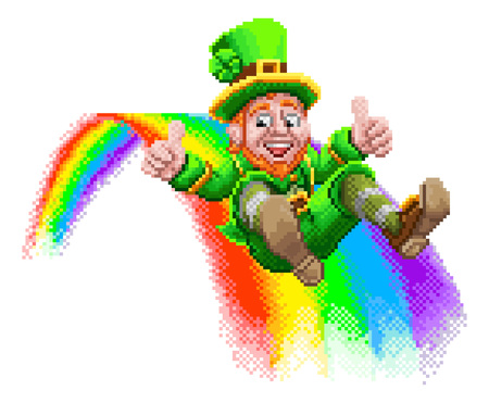 Leprechaun and Rainbow 8 Bit Arcade Game Pixel Artのイラスト素材