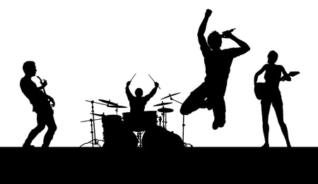 A musical group or rock band playing a concert in silhouetteのイラスト素材