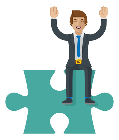 Jigsaw Puzzle Piece Business Man Cartoon Mascotのイラスト素材