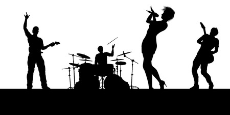A musical group or rock band playing a concert in silhouetteのイラスト素材