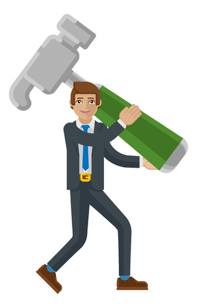 Business Man Holding Hammer Mascot Conceptのイラスト素材