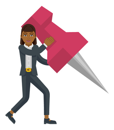 Business Woman Holding Thumb Tack Pin Mascotのイラスト素材