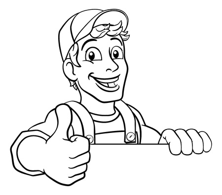 Handyman Cartoon Caretaker Construction Man Signのイラスト素材