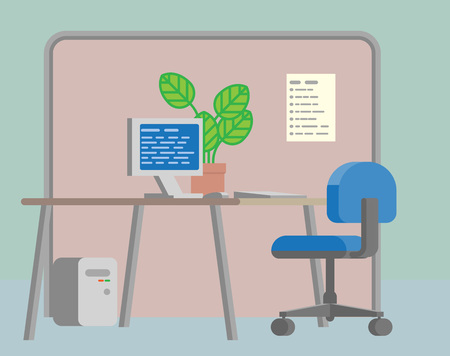 Office Desk Flat Background Interior Cartoonのイラスト素材