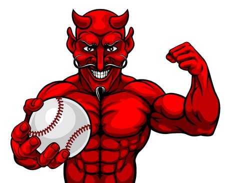 Devil Baseball Sports Mascot Holding Ballのイラスト素材