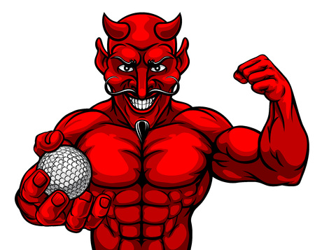 A devil Satan golf sports mascot cartoon character man holding a ballのイラスト素材