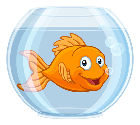 Goldfish in Gold Fish Bowl Cute Cartoon Characterのイラスト素材