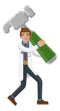 Doctor Man Holding Hammer Mascot Conceptのイラスト素材